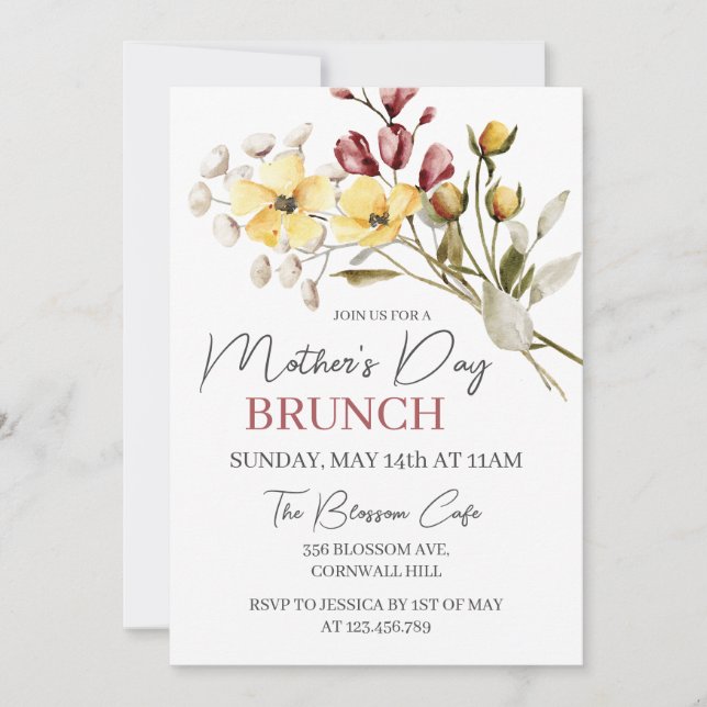 Invitation Fleur sauvage Boho Floral Fête des Mères Brunch (Devant)