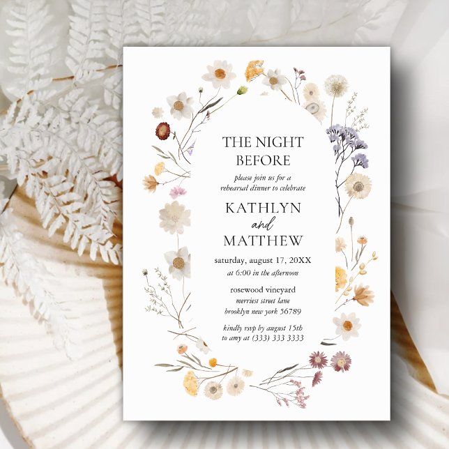 Invitation Fleur sauvage Boho Floral Moderne La Nuit Avant (Créateur téléchargé)