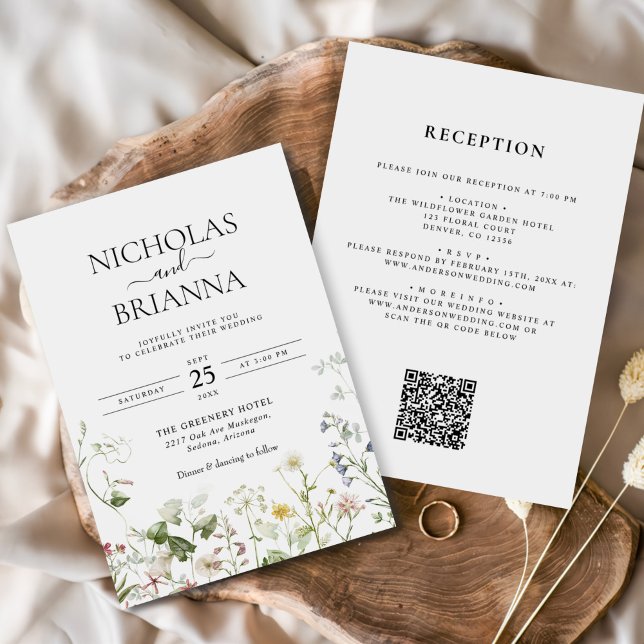 Invitation Fleur sauvage Boho Garden Tout en un QR Mariage (Créateur téléchargé)