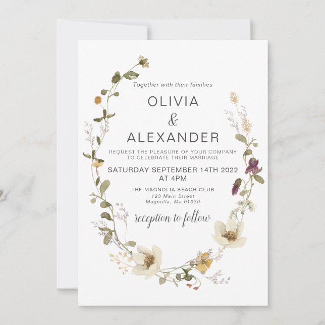 Invitation Fleur sauvage Boho jardin fleuri Wreath (Devant)