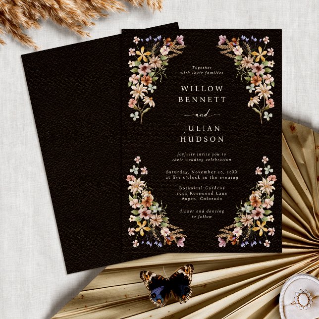Invitation Fleur sauvage Boho Mariage noir (Wildflower Boho Black Wedding Invitation by Painted Paperie
)