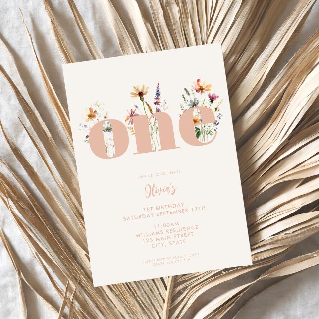 Invitation Fleur sauvage Boho moderne 1er anniversaire (Créateur téléchargé)