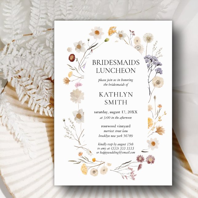 Invitation Fleur sauvage Boho Moderne Floral Bridesmaitres Dé (Créateur téléchargé)