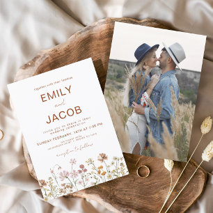 Invitation Fleur sauvage Boho Photo Terracotta Mariage botani