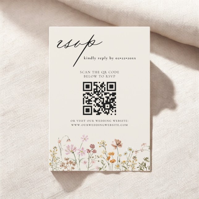 Invitation Fleur sauvage Boho QR Code Mariage RSVP (Créateur téléchargé)
