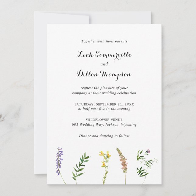Invitation Fleur sauvage Boho rustique tout en un Mariage (Devant)