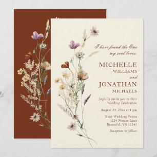 Invitation Fleur sauvage Boho simple Mariage chrétien Floral
