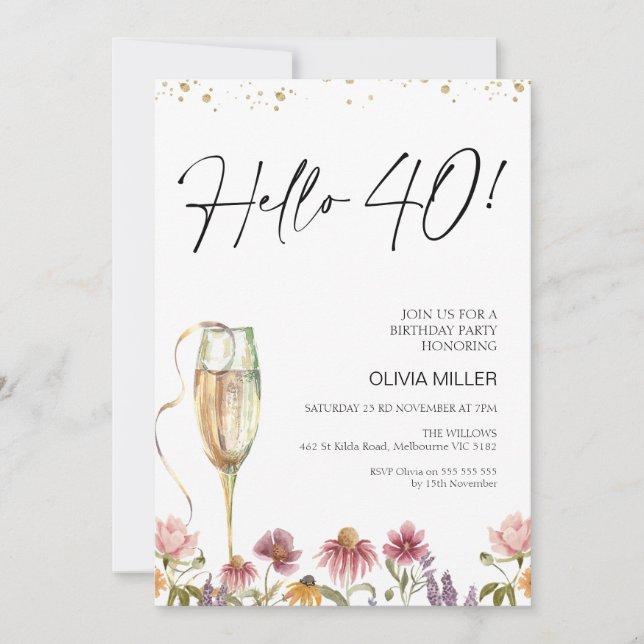 Invitation Fleur sauvage Bonjour 40 Anniversaire (Devant)