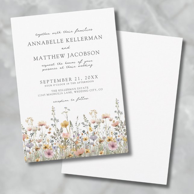 Invitation Fleur sauvage botanique Aquarelle Mariage floral (Botanical Wildflower Watercolor Floral Wedding Invitation)