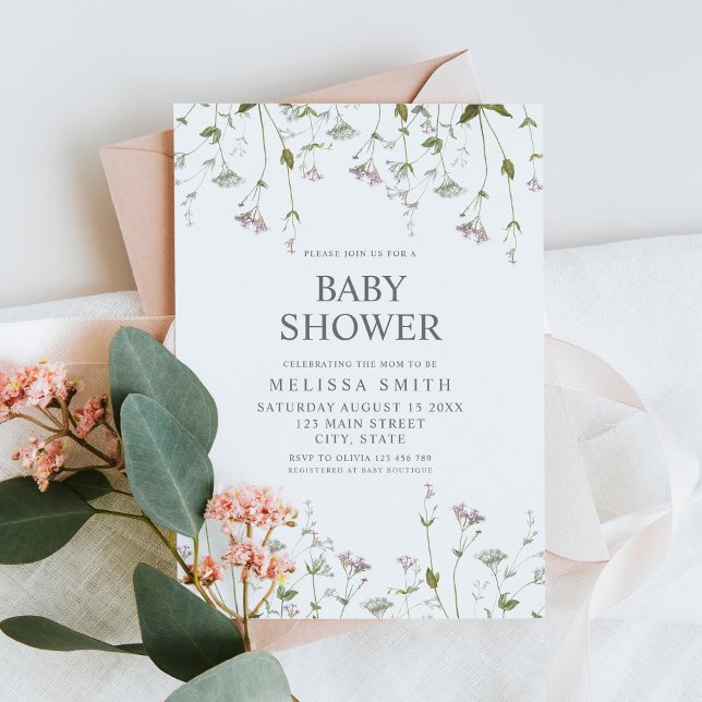 Invitation Fleur sauvage botanique Baby shower floral (Créateur téléchargé)