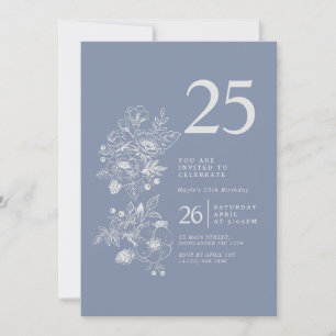 Invitation Fleur sauvage botanique Dusty Blue 25e anniversair