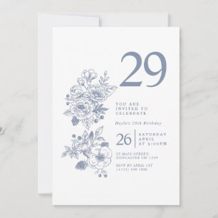 Invitation Fleur sauvage botanique Dusty Blue 29e anniversair