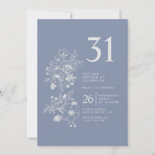 Invitation Fleur sauvage botanique Dusty Blue 31e anniversair
