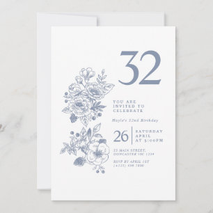 Invitation Fleur sauvage botanique Dusty Blue 32e anniversair