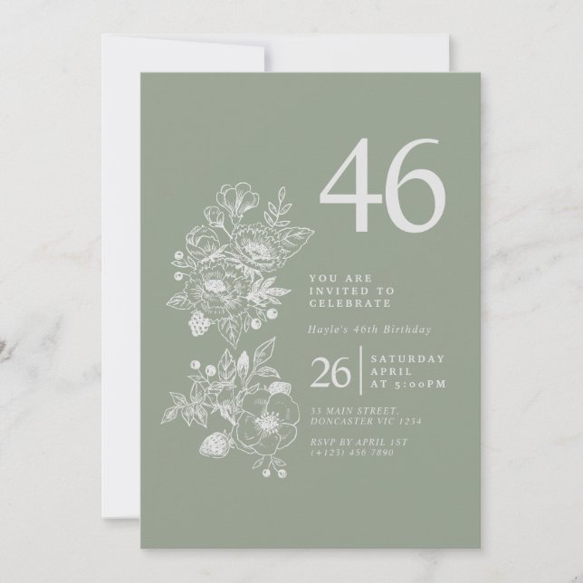 Invitation Fleur sauvage botanique Dusty Blue 46e anniversair (Devant)
