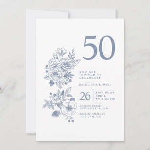 Invitation Fleur sauvage botanique Dusty Blue 50e anniversair