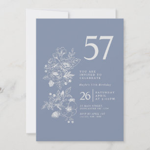 Invitation Fleur sauvage botanique Dusty Blue 57e anniversair