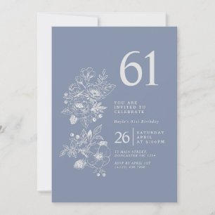 Invitation Fleur sauvage botanique Dusty Blue 61e anniversair