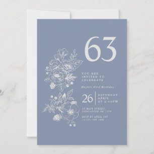 Invitation Fleur sauvage botanique Dusty Blue 63e anniversair