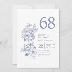 Invitation Fleur sauvage botanique Dusty Blue 68e anniversair