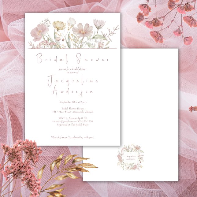 Invitation Fleur sauvage botanique Dusty Rose Fête des mariée (Créateur téléchargé)