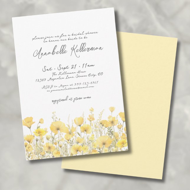 Invitation Fleur sauvage botanique Fête des mariées fleurie j (Botanical Wildflower Yellow Floral Bridal Shower Invitation)