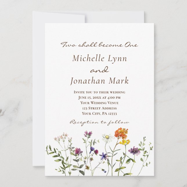 Invitation Fleur sauvage Botanique Floral Mariage chrétien (Devant)