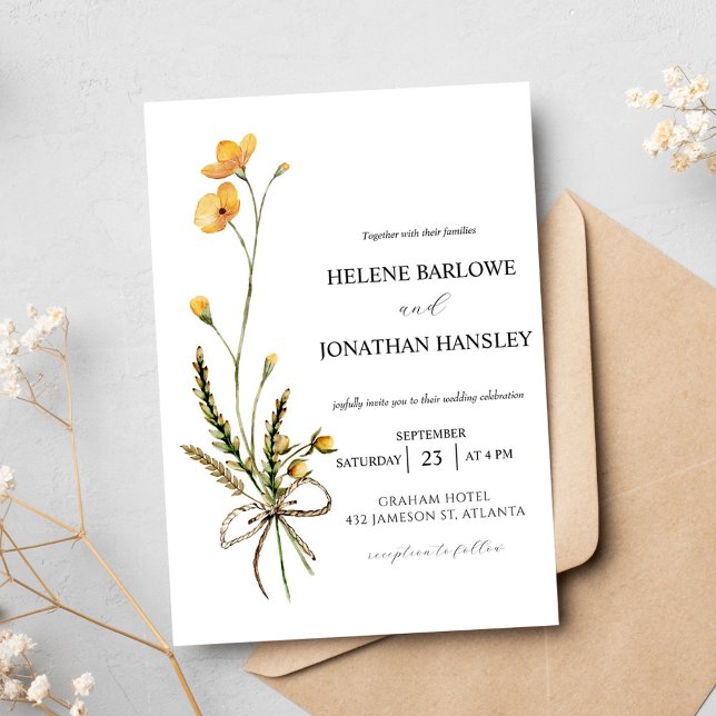 Invitation Fleur sauvage Botanique Moderne Rustique Élégant M (Wildflower Botanical Modern Rustic Elegant Wedding Invitation)