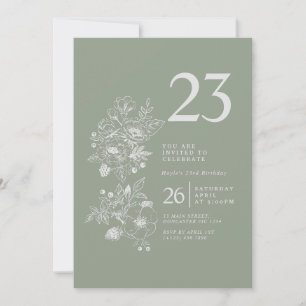 Invitation Fleur sauvage botanique Sage Green 23e anniversair