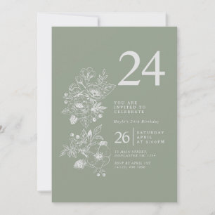 Invitation Fleur sauvage botanique Sage Green 24e anniversair
