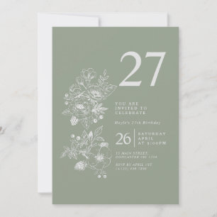 Invitation Fleur sauvage botanique Sage Green 27e anniversair