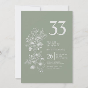 Invitation Fleur sauvage botanique Sage Green 33e anniversair