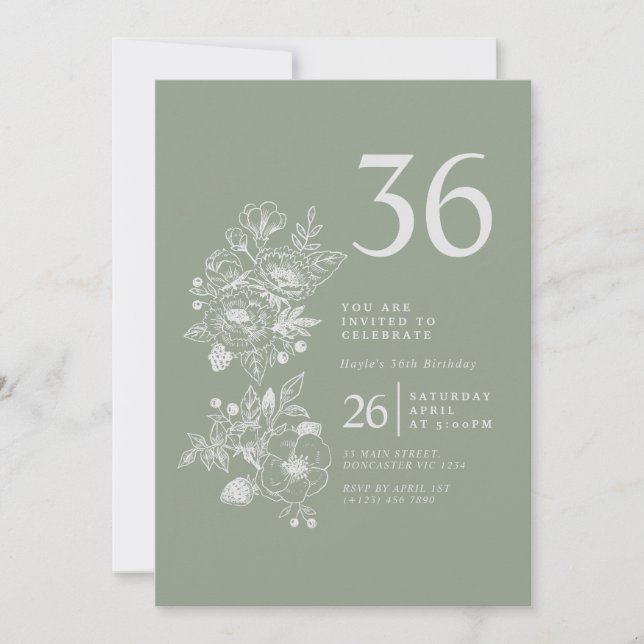 Invitation Fleur sauvage botanique Sage Green 36e anniversair (Devant)