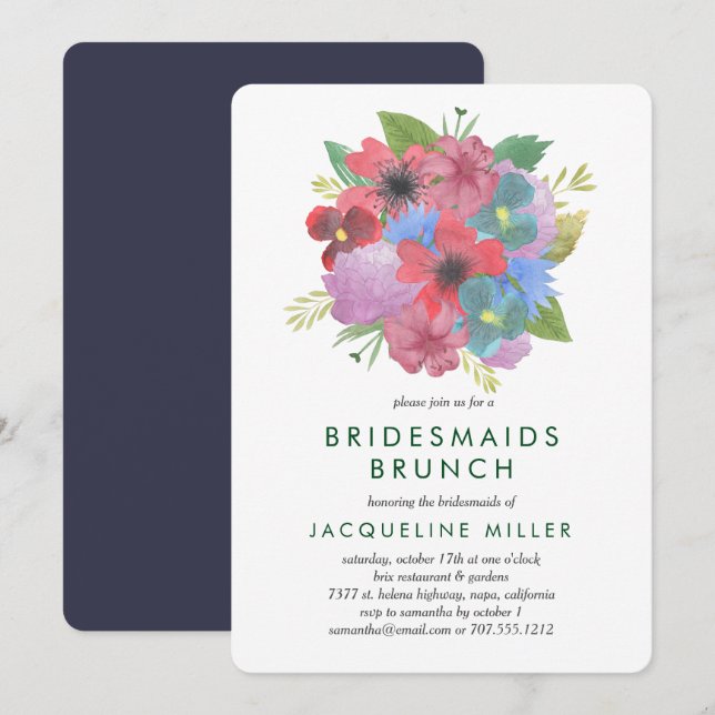 Invitation Fleur sauvage Bouquet Bridesmaitres Brunch Invitat (Devant / Derrière)
