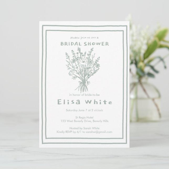 Invitation Fleur sauvage Bouquet Rustique Whimsical Fête des  (Debout devant)