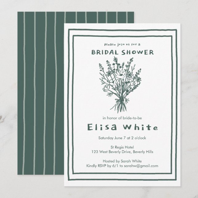 Invitation Fleur sauvage Bouquet Rustique Whimsical Fête des  (Devant / Derrière)