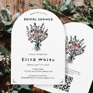 Invitation Fleur sauvage Bouquet Rustique Whimsical QR Arc nu