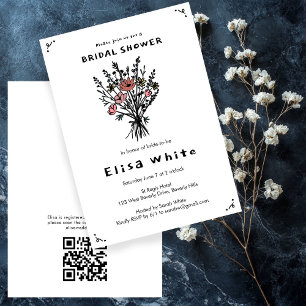 Invitation Fleur sauvage Bouquet Rustique Whimsical QR Code B
