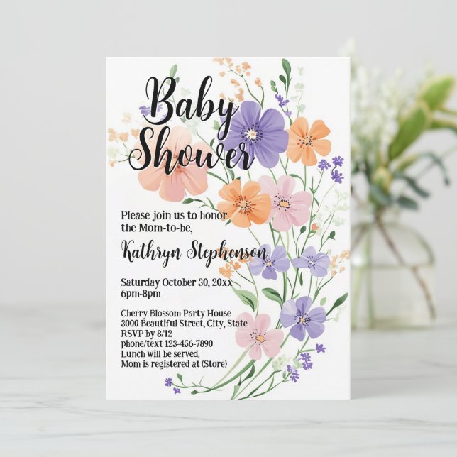Invitation Fleur sauvage Bouquet Spring Floral Girl Baby show (Debout devant)