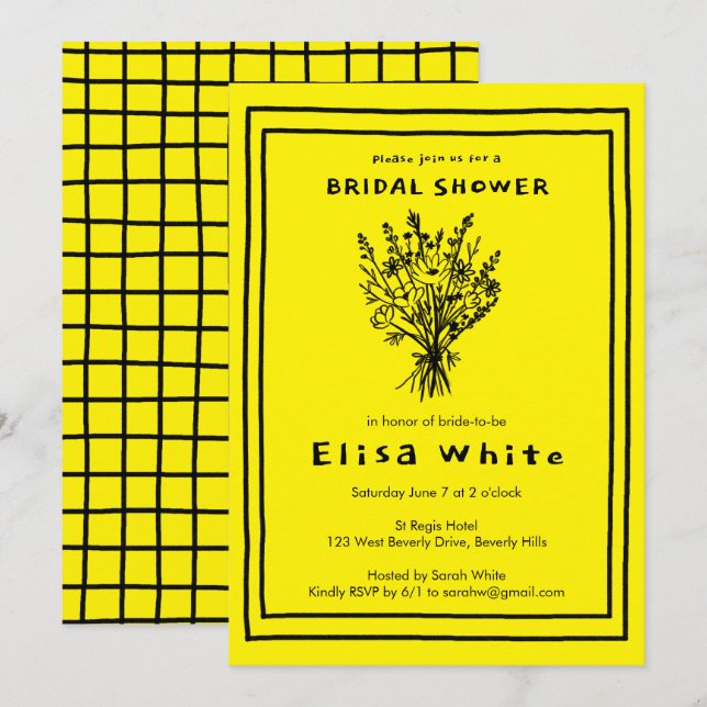 Invitation Fleur sauvage Bouquet Whimsical Fête des mariées B (Devant / Derrière)