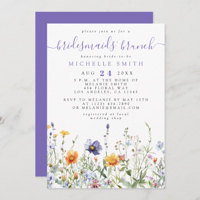 Invitation Fleur sauvage Bridesmaids Brunch (Devant / Derrière)