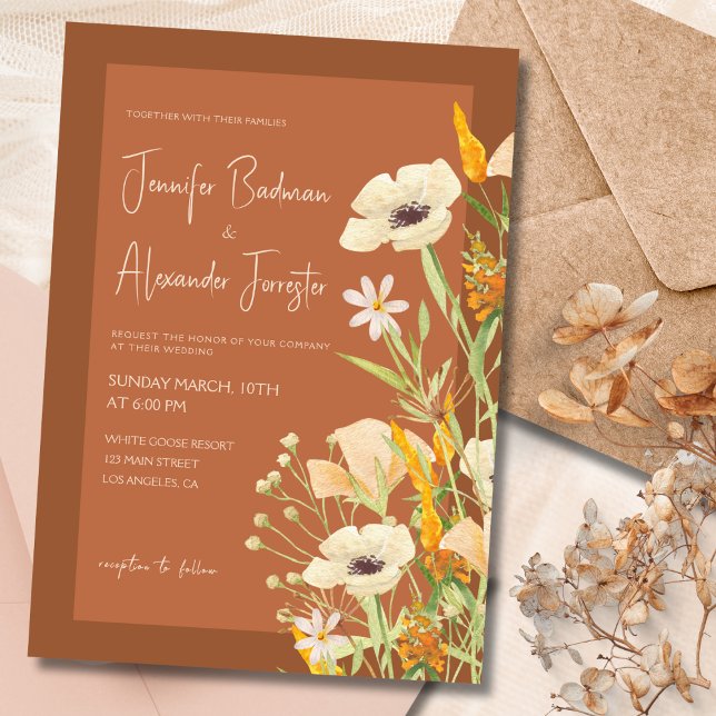 Invitation Fleur sauvage brûlé Orange rouille Mariage en terr (Créateur téléchargé)