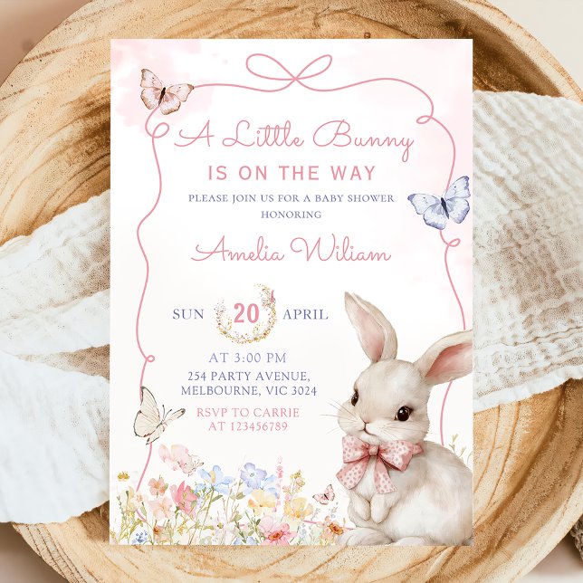 Invitation Fleur sauvage Bunny Rose fille Baby shower Invitat (Créateur téléchargé)