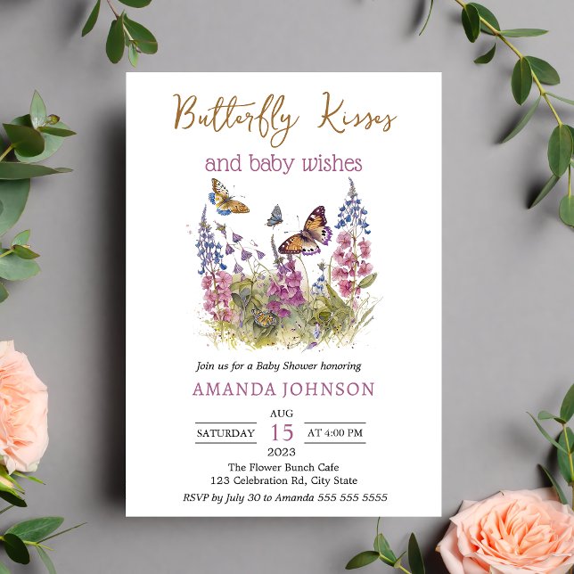 Invitation Fleur sauvage Butterfly Kisses Baby shower Invitat (Créateur téléchargé)