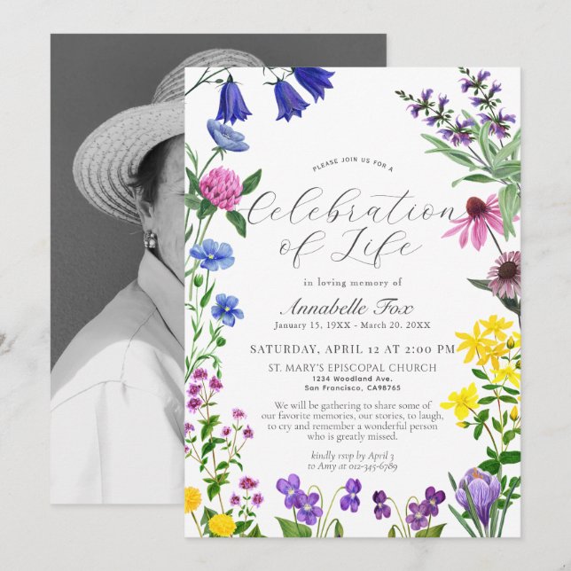 Invitation Fleur sauvage Célébration de la vie funéraire (Devant / Derrière)