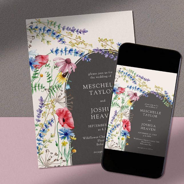 Invitation Fleur sauvage Charme Pays Floral Arch Mariage (Arch wedding invitation with floral frame of wildflowers)