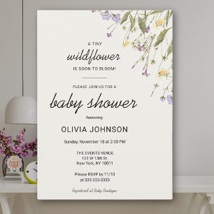 Invitation Fleur sauvage Chic Sexe Neutre Sage Doux Floral