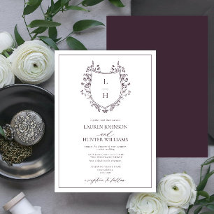 Invitation Fleur sauvage classique Monogram Crest Mariage