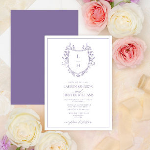Invitation Fleur sauvage classique Monogram Crest Mariage