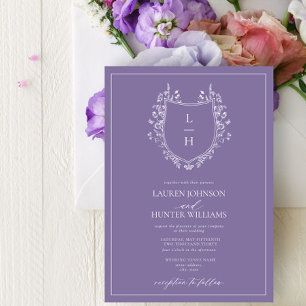 Invitation Fleur sauvage classique Monogram Crest Mariage